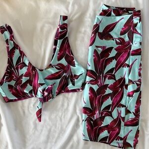 Floral Bikini Set in Teal and Burgundy